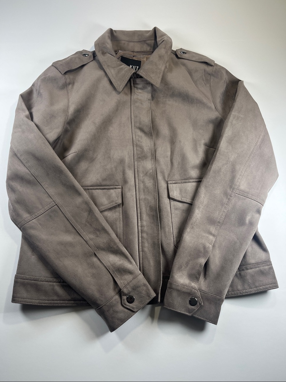 Kut from the Kloth Taupe Color Faux Suede Jacket Sz L